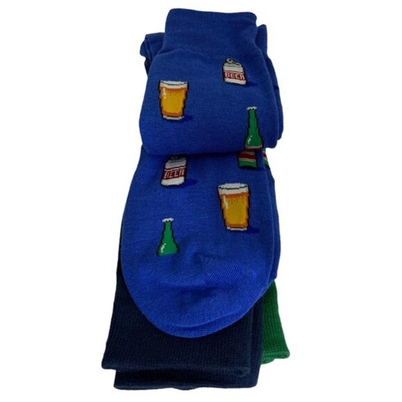 Hot Sox Beer Beverage Men's Dress Socks 10-13 Gift Blue Green Gift Pack 3 Pieces - Picture 8 of 13